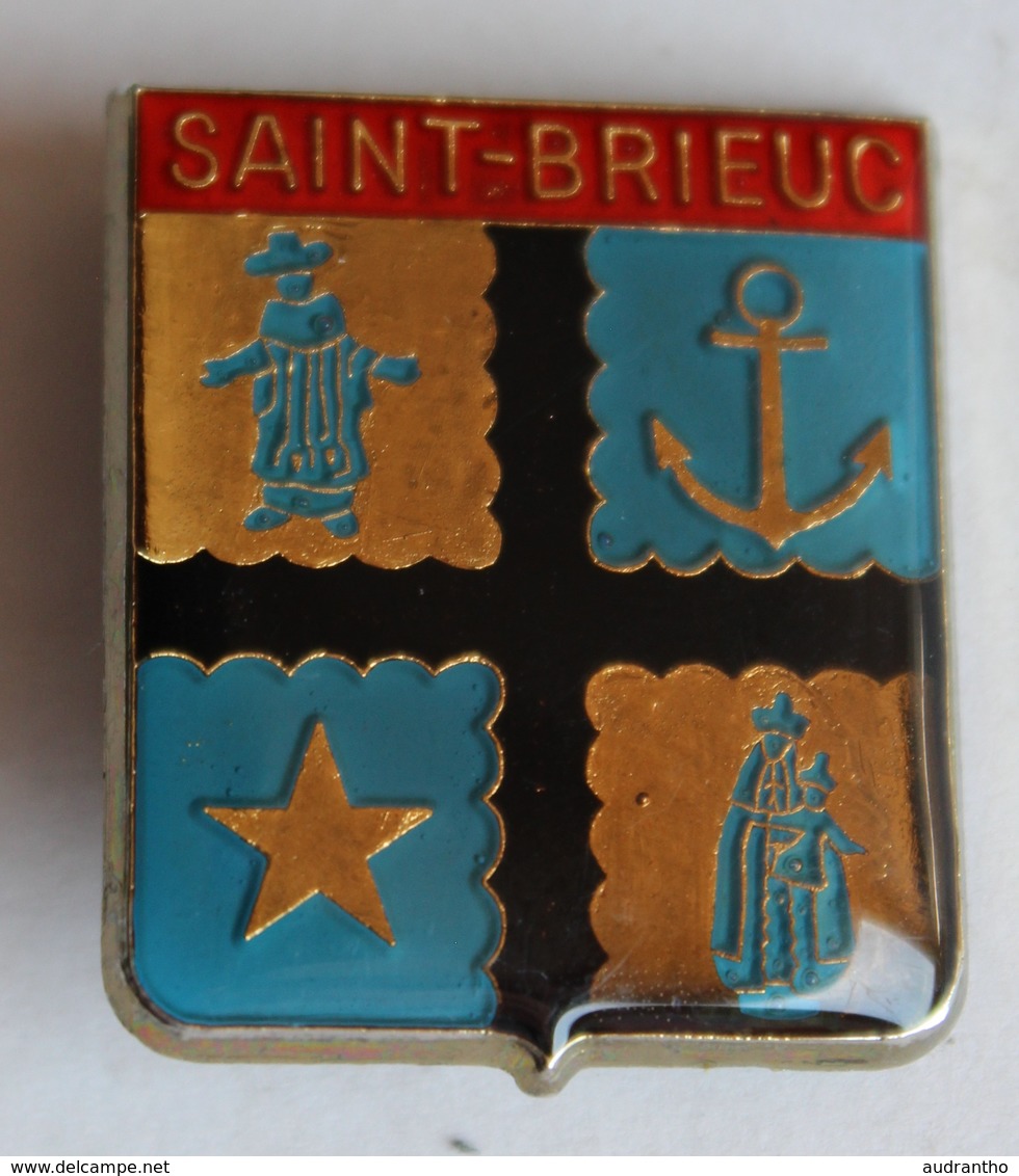 Ancienne Broche Insigne Saint Brieuc Blason Armoirie Ancre Marine Vierge Decat Paris - Obj. 'Souvenir De'