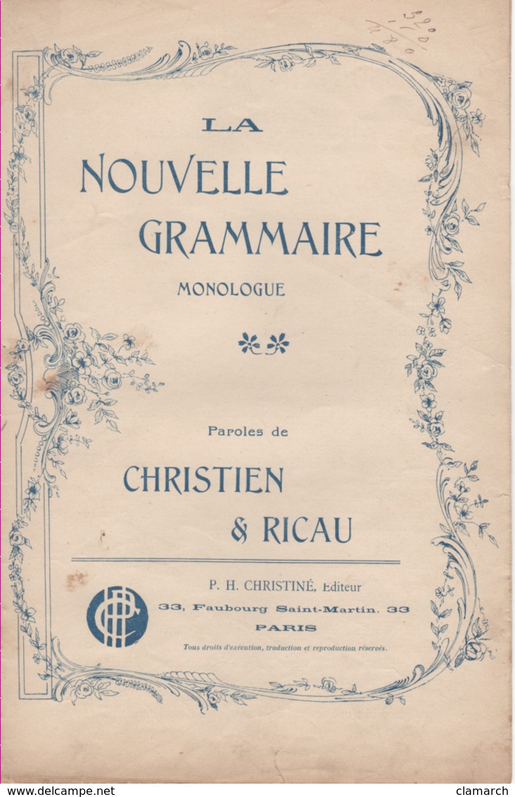 Partitions-LA NOUVELLE GRAMMAIRE Monologue Paroles De Christien & Ricau - Noten & Partituren