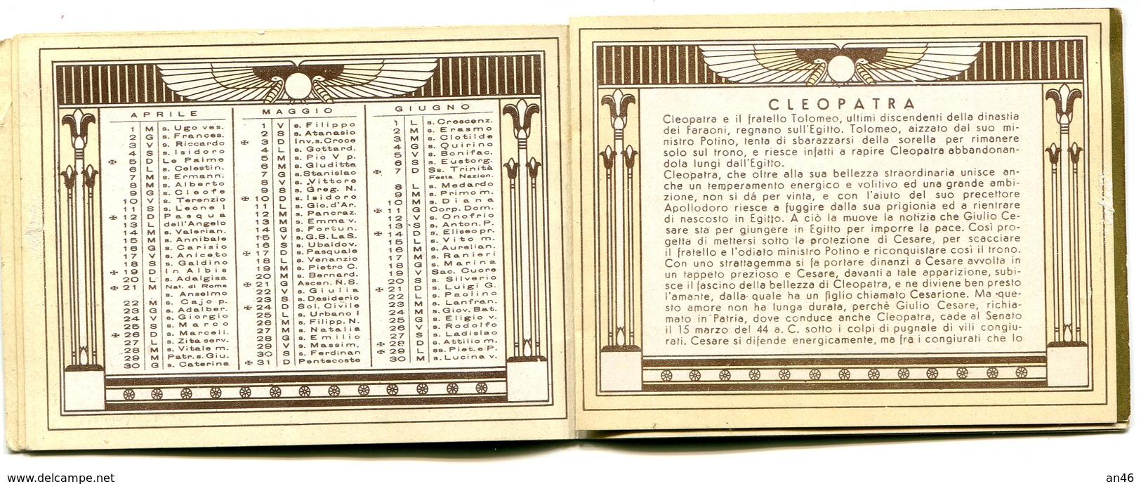 Calendario-Calendarietto-Calendrier-Kalender-Calendar-1936 "CLEOPATRA"Completo- Integro E Originale 100% - Grand Format : 1921-40
