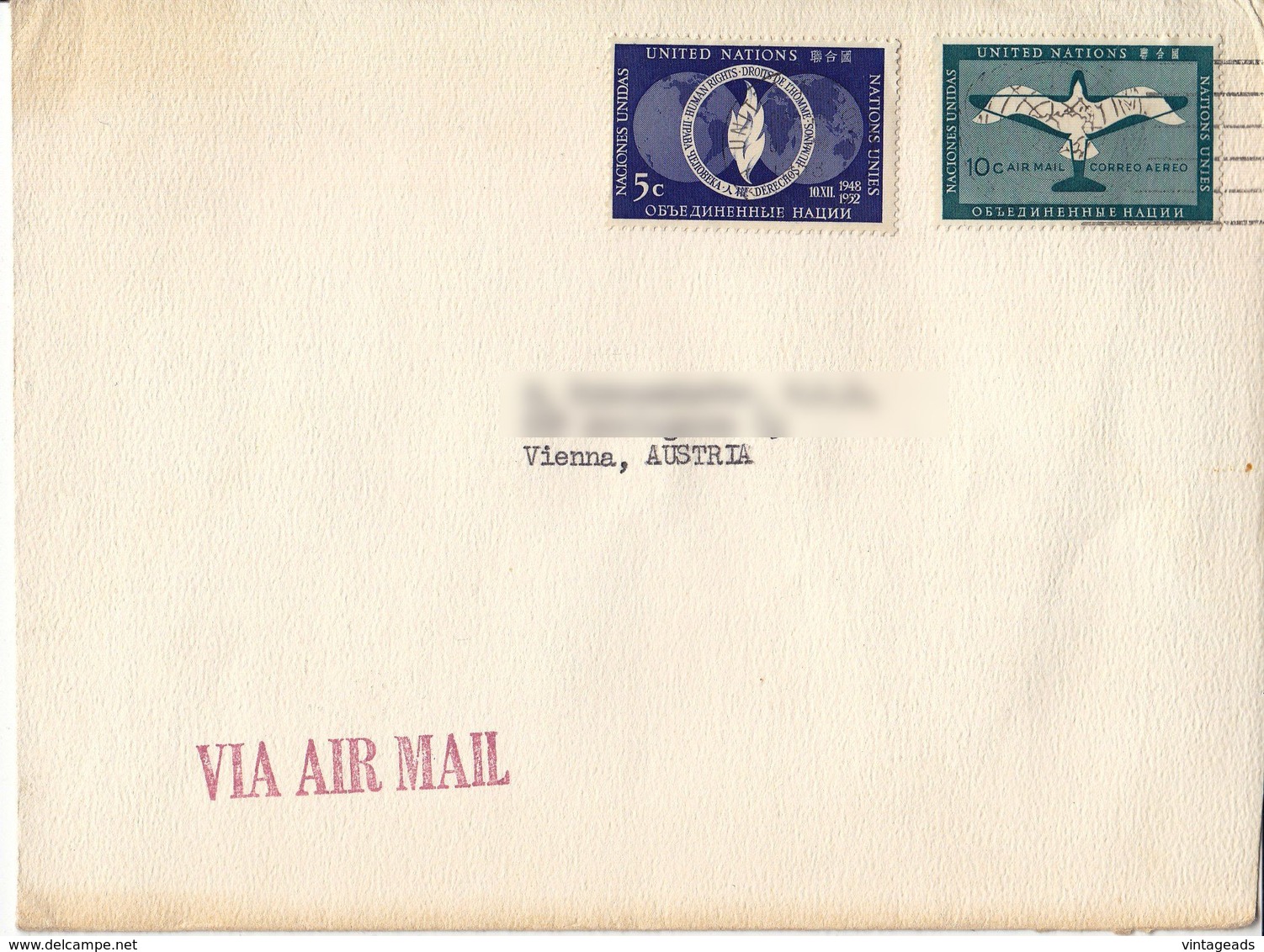 BM610 Envelope Air Mail, UNO New York - Vienna/Wien, 1952 - Lettres & Documents