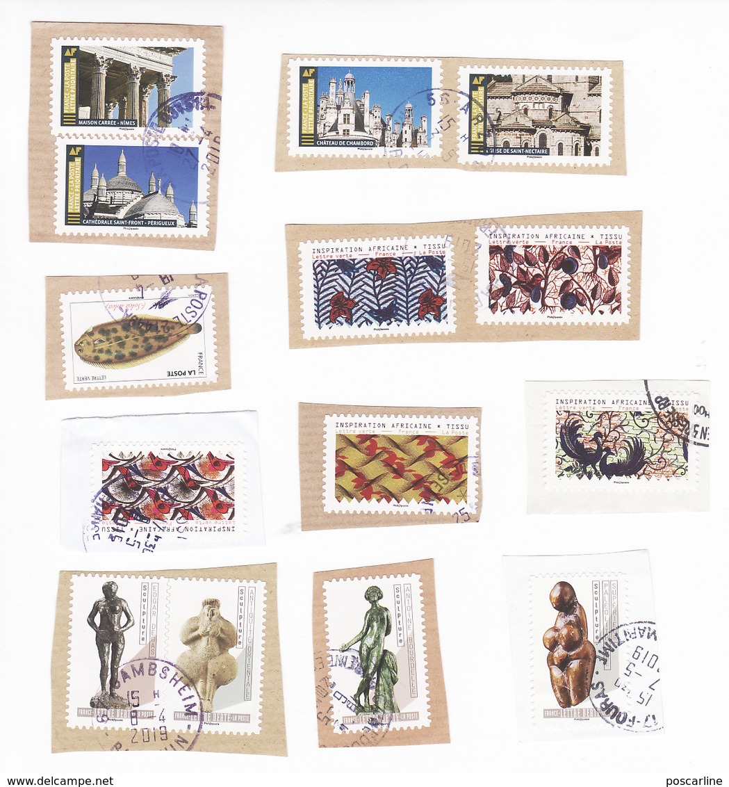 2019, Lot: Nus, Poisson, Histoire De Style Inspiration Africaine, 14 Timbres, Cachets Ronds - Oblitérés