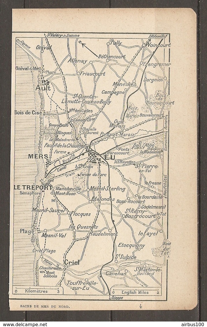 CARTE TOPOGRAPHIQUE 1923 LE TREPORT MERS AULT CRIEL EU ROUTES D'EXCURSION ROUTES CARROSSABLES - Cartes Topographiques