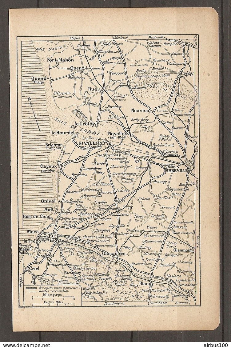 CARTE TOPOGRAPHIQUE 1923 LE TREPORT St VALERY ABBEVILLE CAYEUX ROUTES D'EXCURSION ROUTES CARROSSABLES - Cartes Topographiques