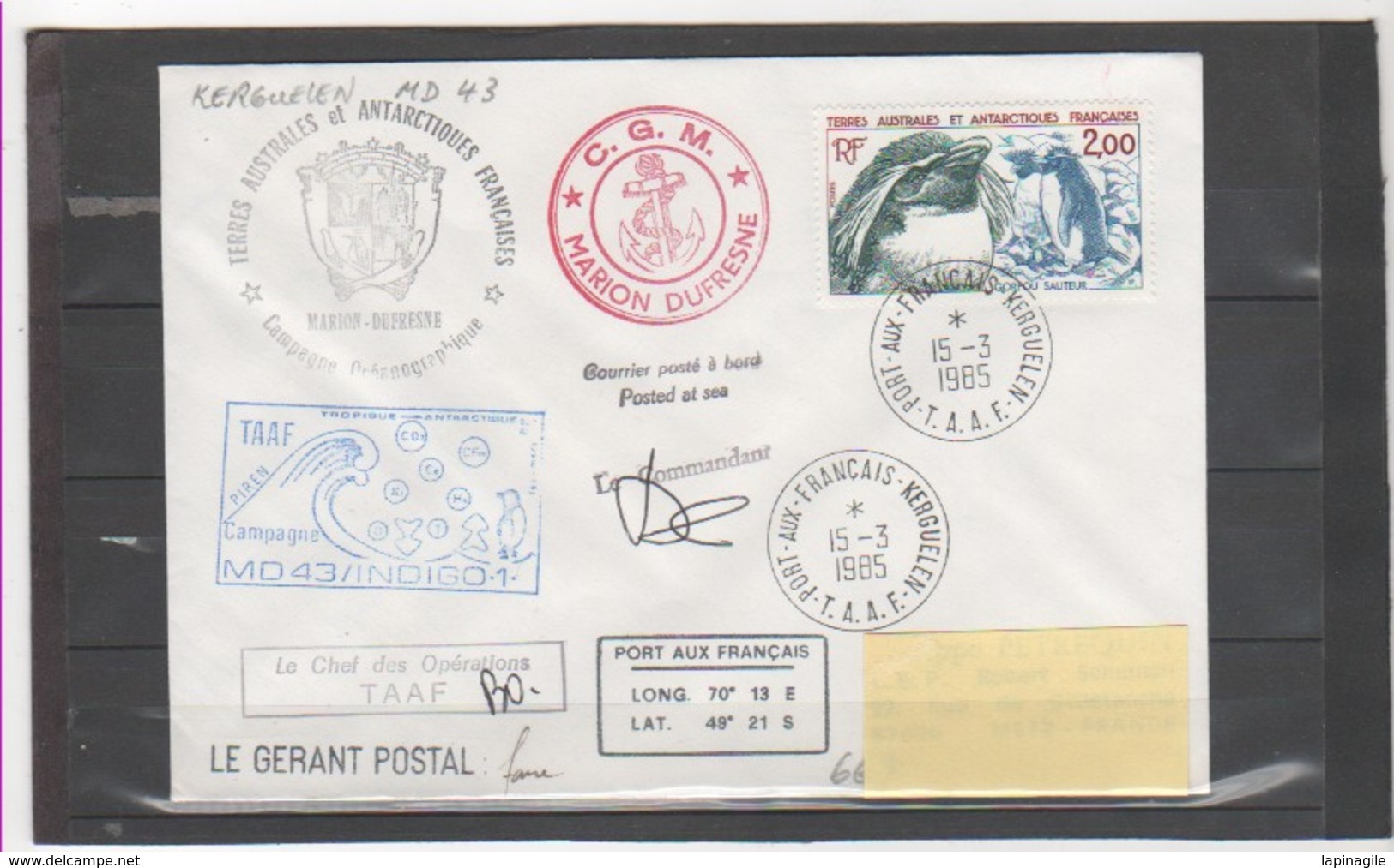 TAAF ENVELOPPE 1985 - Lettres & Documents