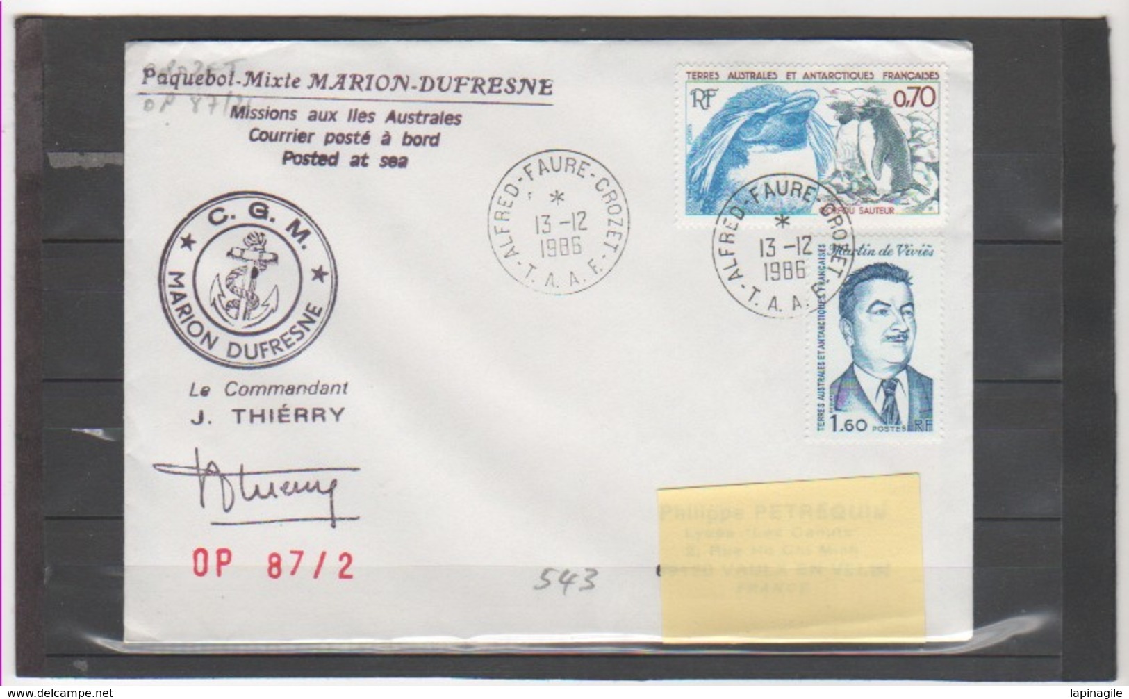 TAAF ENVELOPPE 1986 - Lettres & Documents