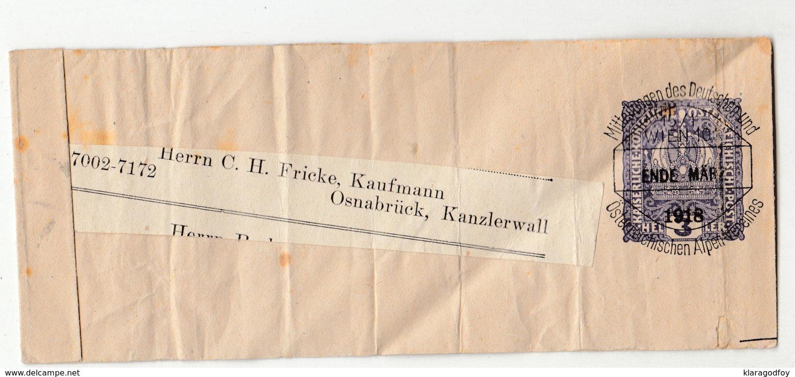 Austria Postal Stationery Newspaper Wraper Travelled 1918 To Osnabrück B190520 - Journaux