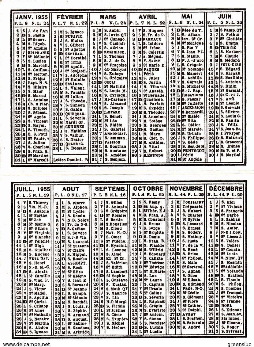 Calendrier De Poche - 1955. PARIS. La Seine Et Ses Péniches, Notre Dame. - Petit Format : 1941-60