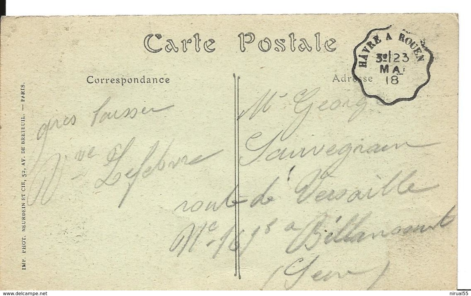 Guerre 14 18 LE HAVRE ROUEN Convoyeur De Ligne LE HAVRE à ROUEN Mai 1918 ...G - Poste Ferroviaire