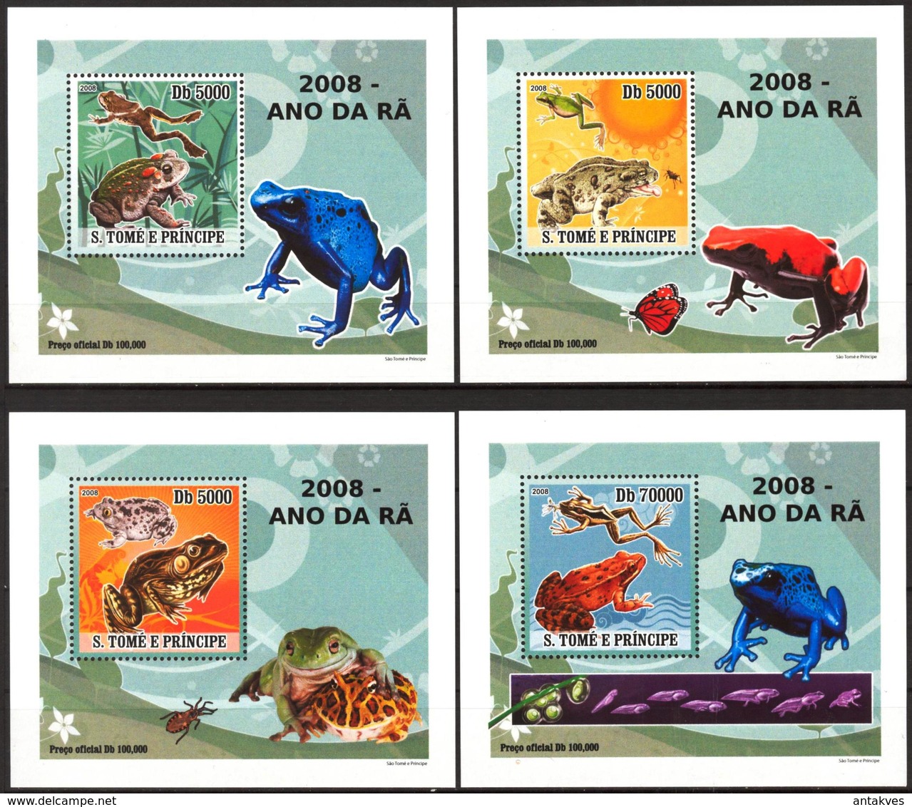 A{033} Sao Tome & Principe 2008 Frogs 4 S/S Deluxe MNH** - Sao Tome And Principe