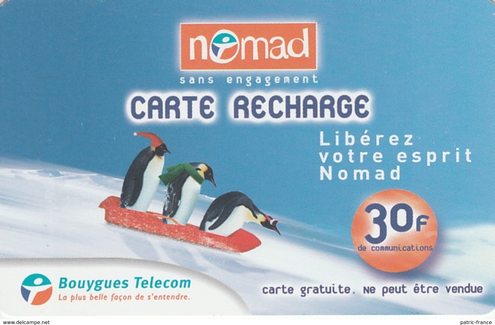 France - Carte Recharge Nomad - Manchots Sur Une Luge ... Pinguin Penguin .... RARE - Pingouins & Manchots