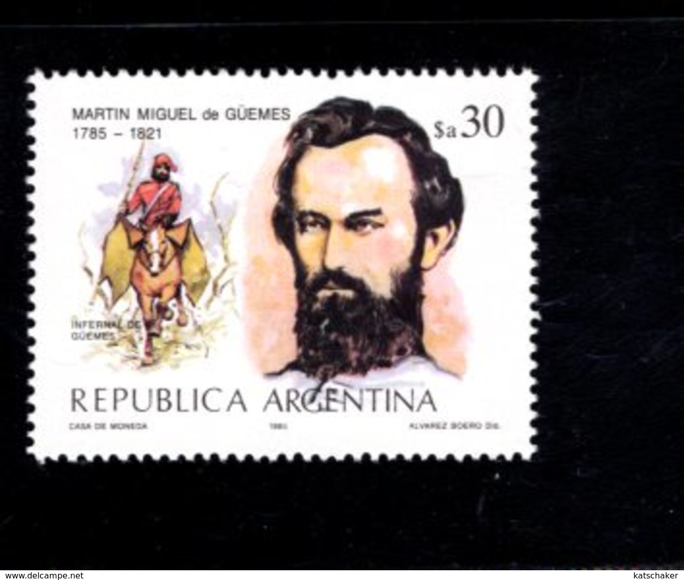 771318989 1985 SCOTT 1493 POSTFRIS  MINT NEVER HINGED EINWANDFREI  (XX) -  GEN MARTIN MIGUEL DE GUEMES - Neufs