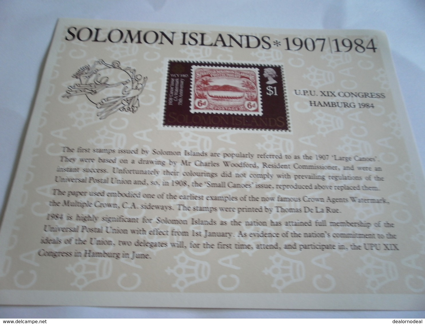 Miniature Sheet Perf Upu 1984 Hamburg - Solomon Islands (1978-...)