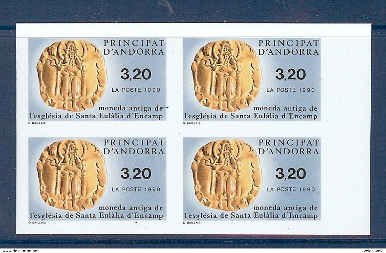 ANDORRE N° 397a PIECE DE MONNAIE BLOC DE 4 NON DENTELE ** - Nuevos