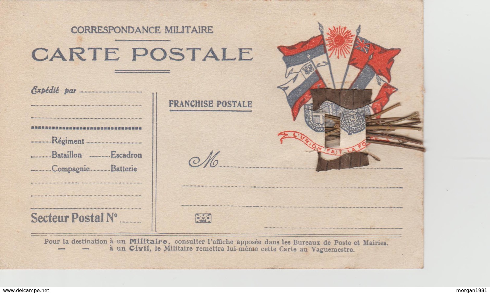 CARTE POSTALE MILITAIRE.  BOUQUET SOUVENIR DE CHAMPAGNE 1917 GEORGES GRESSIER NON CIRCULE - War 1914-18