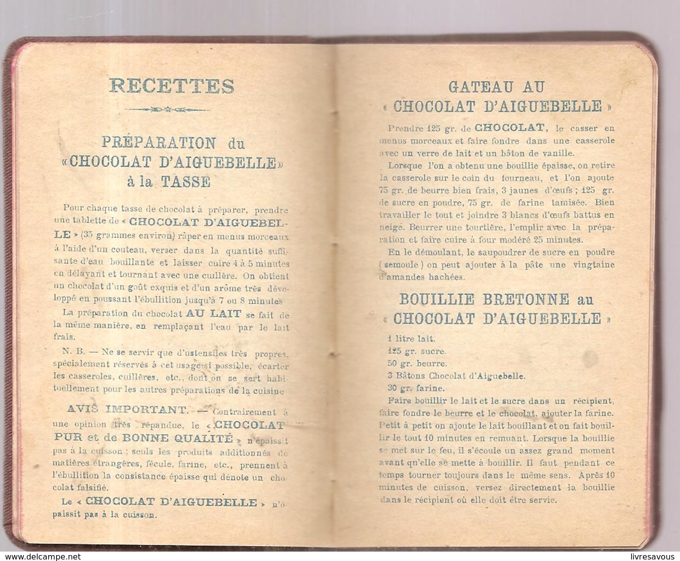 Agenda 1931 édité Par La Chocolaterie D'Aiguebelle Avec Calendrier, Recettes De Gâteaux (non écrit) - Altri & Non Classificati