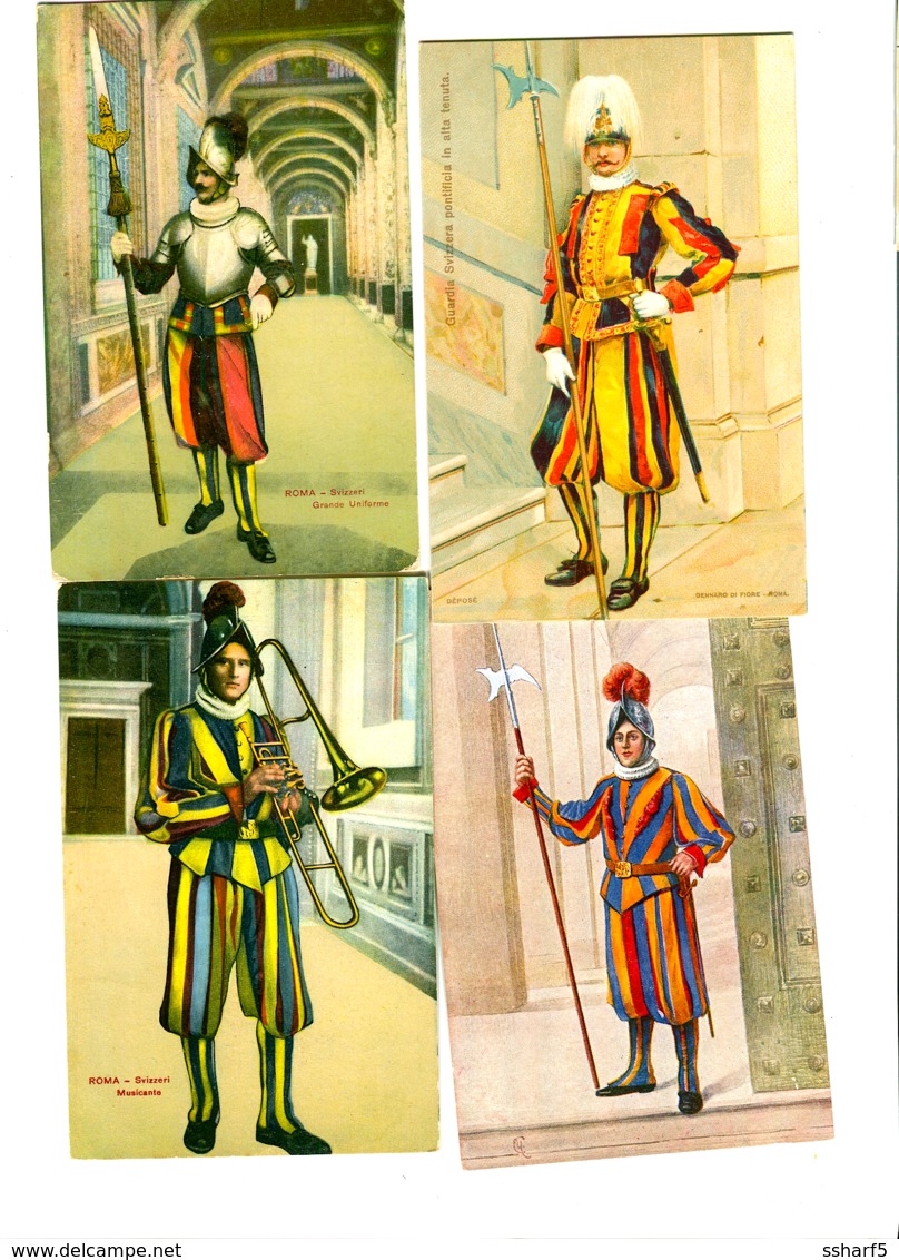 4 Cartoline Colori GUARDIA SVIZZERA - GARDE SUISSE - SWISS GUARD C. 1920 - Vaticano (Ciudad Del)