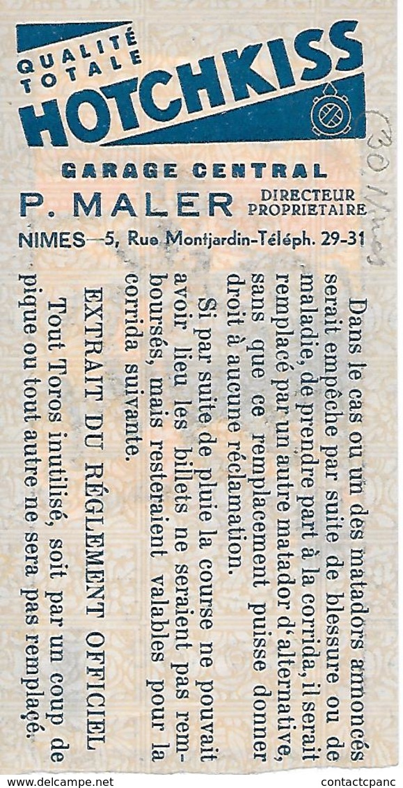 NIMES ( 30 ) - Ticket De La Corrida De 1934 - Tickets D'entrée