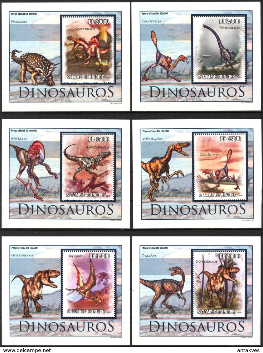 A{066} Sao Tome & Principe 2010 Dinosaurs 6 S/S Deluxe MNH** - Sao Tome And Principe