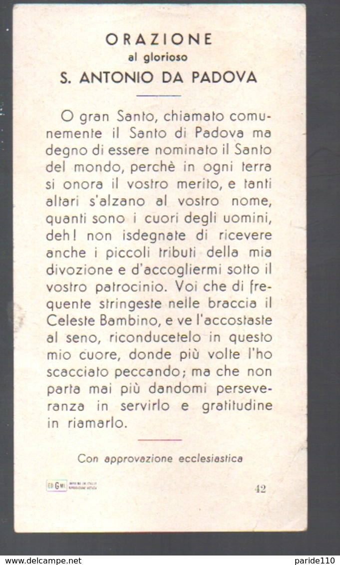 42- Santino Edizione G.mi EGIM  Sant'antonio Da Padova - Santini