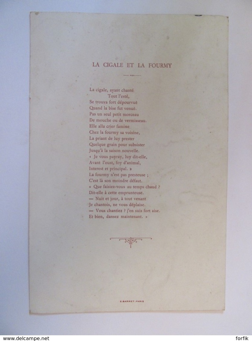 Chromo Au Bon Marché, Thème Fables De La Fontaine, La Cogale Et La Fourmy X2, Les Deux Pigeons - Au Bon Marché