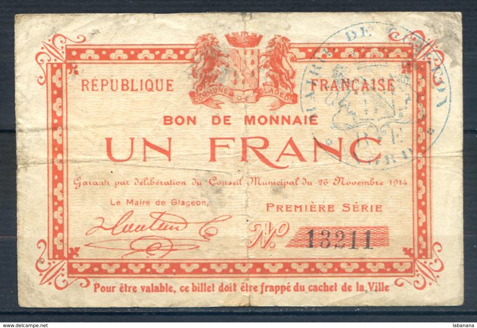 479-Glageon Billet De 1 Franc 1914 1ère Série - Bonos