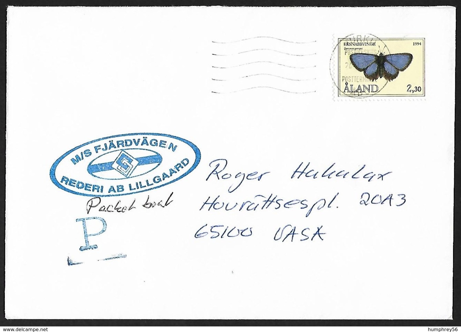 1994 - ALAND - Cover MS Fjärdvägen + Michel 83 [Favonius Quercus] + TURKU - Ålandinseln