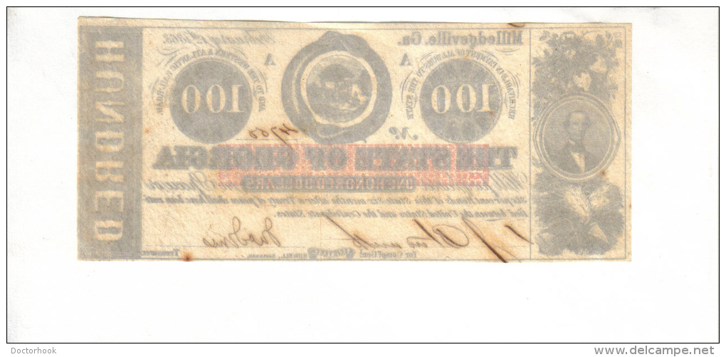 MILLEDGEVILLE---Georgia    $100.00  DOLLAR  Bill  (1863) RARE!!!! GA-CR-6D-UNL---PCGS 63 Choice UNC. - Georgia