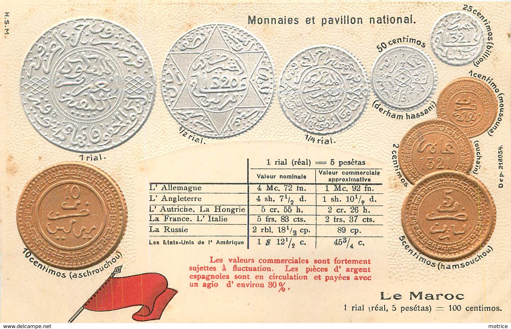 REPRÉSENTATION DES MONNAIES - Le Maroc, Carte Illustrée Gaufrée - Autres & Non Classés