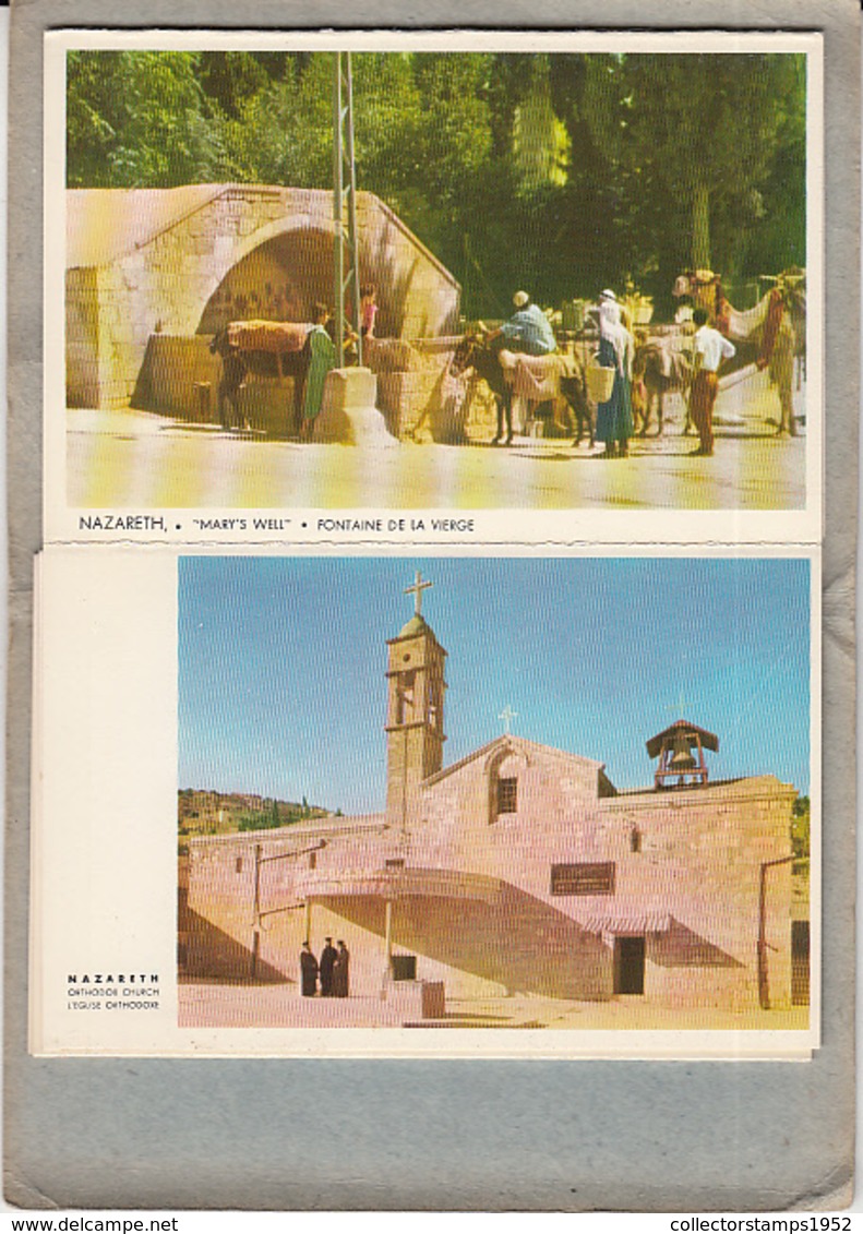 78938- NAZARETH- PANORAMA, PAINTING, CHURCHES, WELL, STREET, BEDOUIN WITH CAMEL, LEPORELLO, 9X - Israel