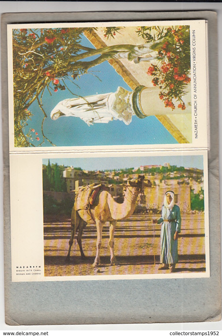 78938- NAZARETH- PANORAMA, PAINTING, CHURCHES, WELL, STREET, BEDOUIN WITH CAMEL, LEPORELLO, 9X