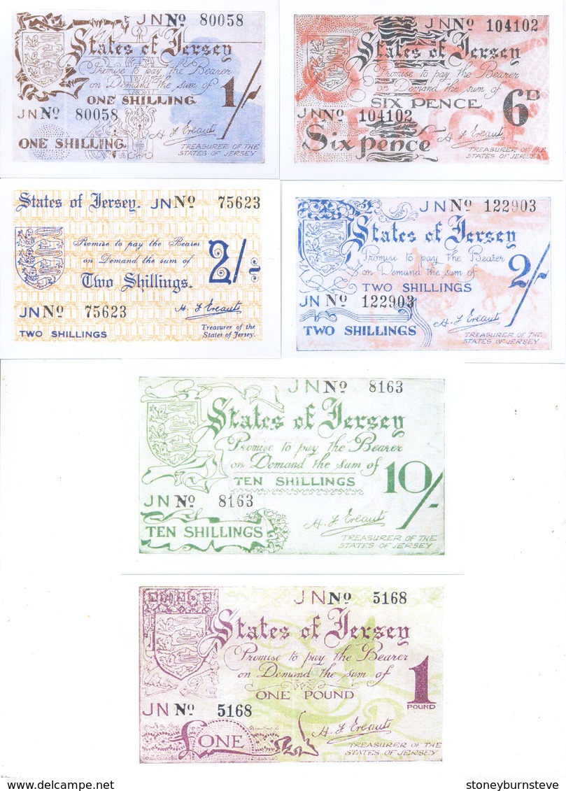 Jersey German Occupation WWII 6 Note Set COPY - Jersey