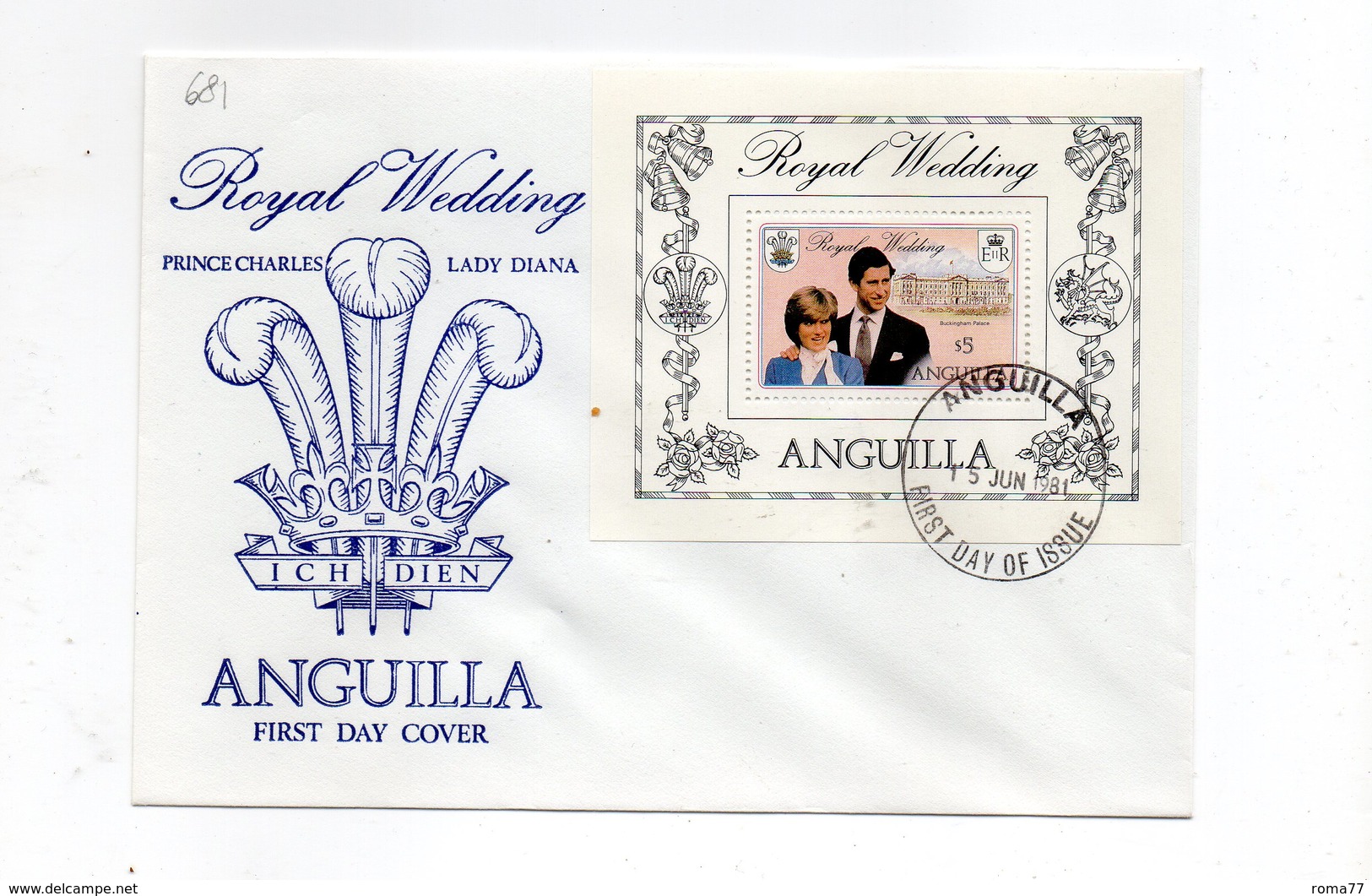 LAB681 - ANGUILLA 1981 , Royal Wedding Bf Charles Diana Su FDC - Anguilla (1968-...)