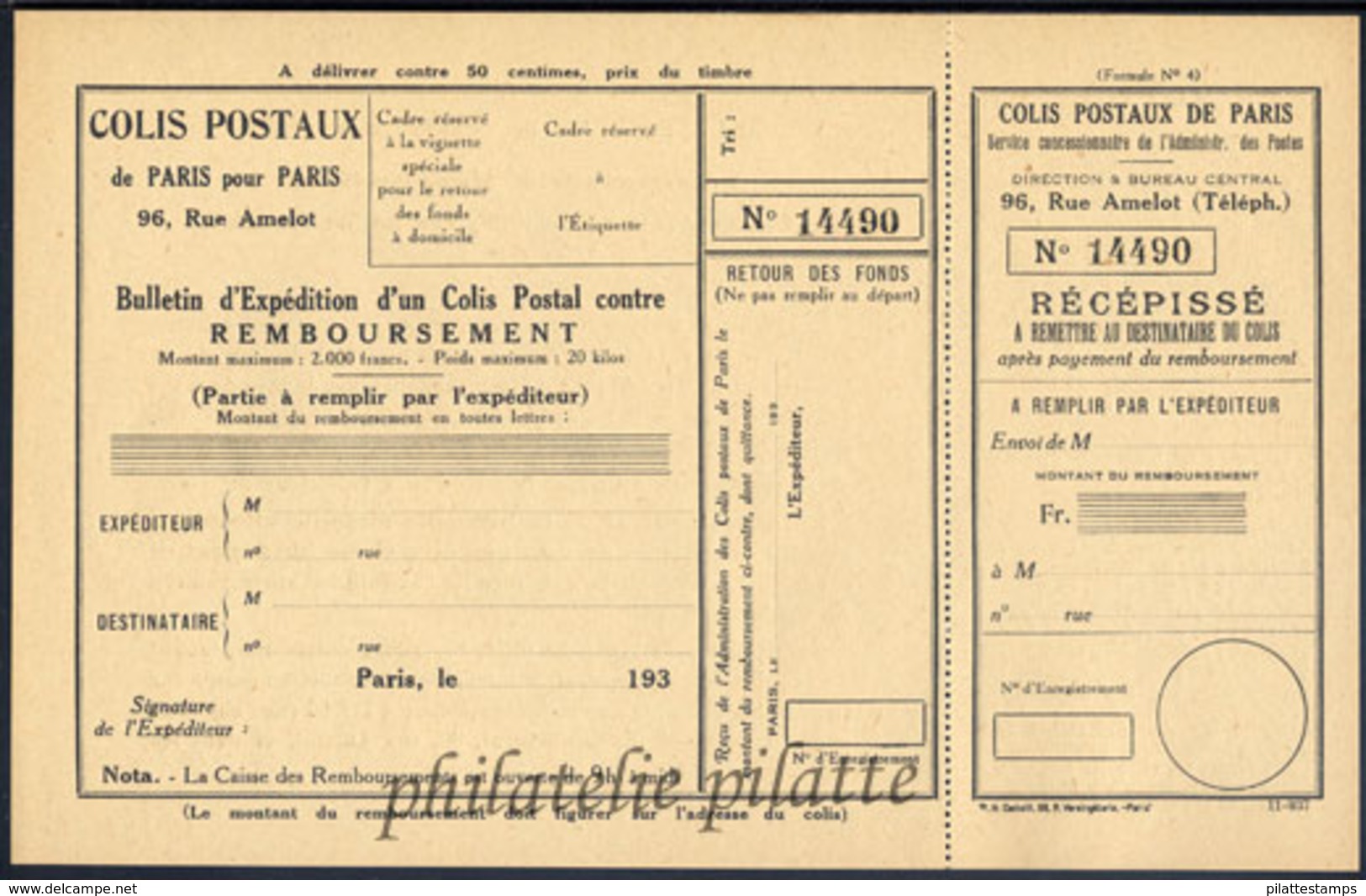 -France Colis Postaux Paris Pour Paris 194** - Altri & Non Classificati