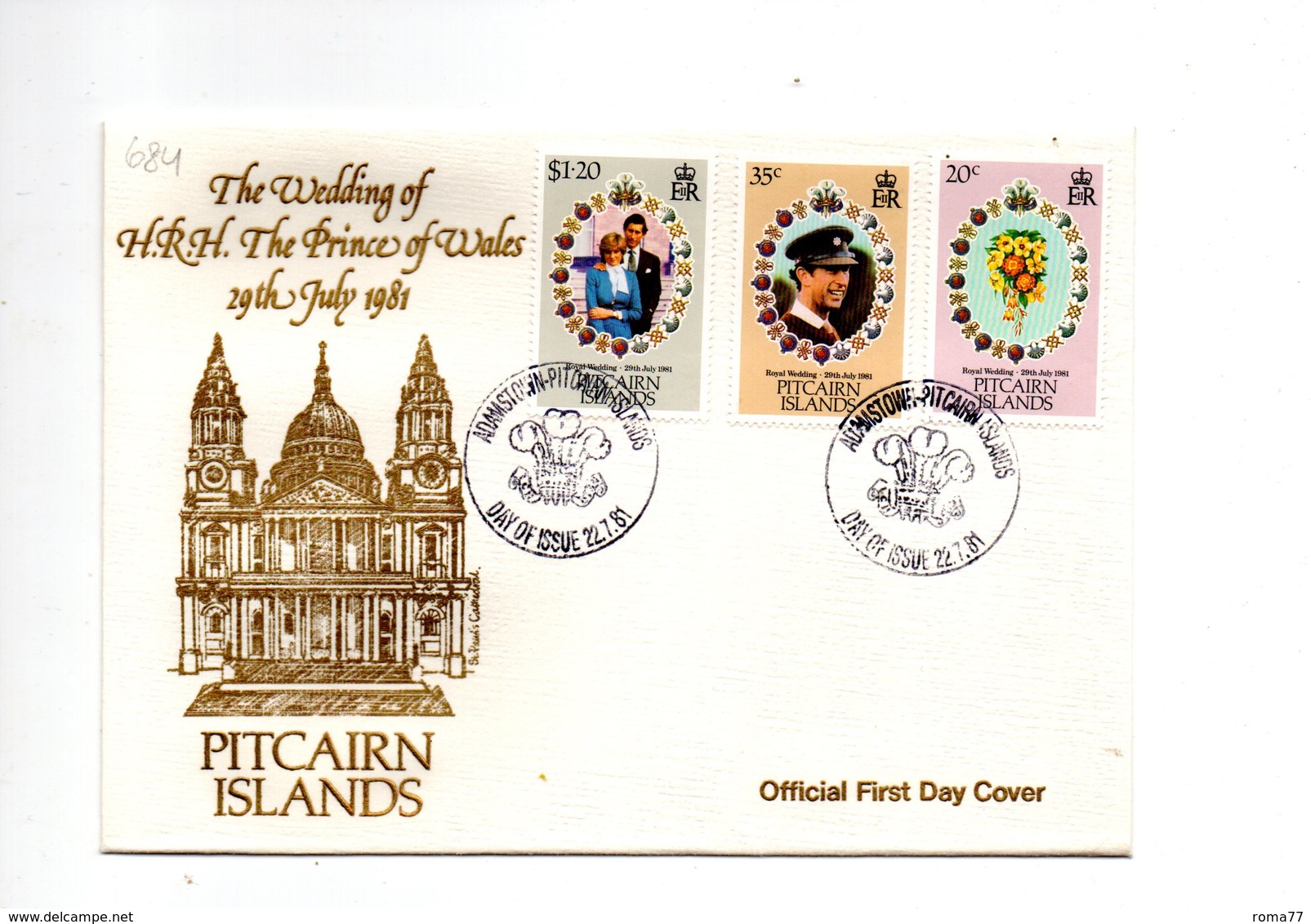 LAB684 - PITCAIRN 1981 , Royal Wedding  Charles Diana Su FDC - Pitcairn