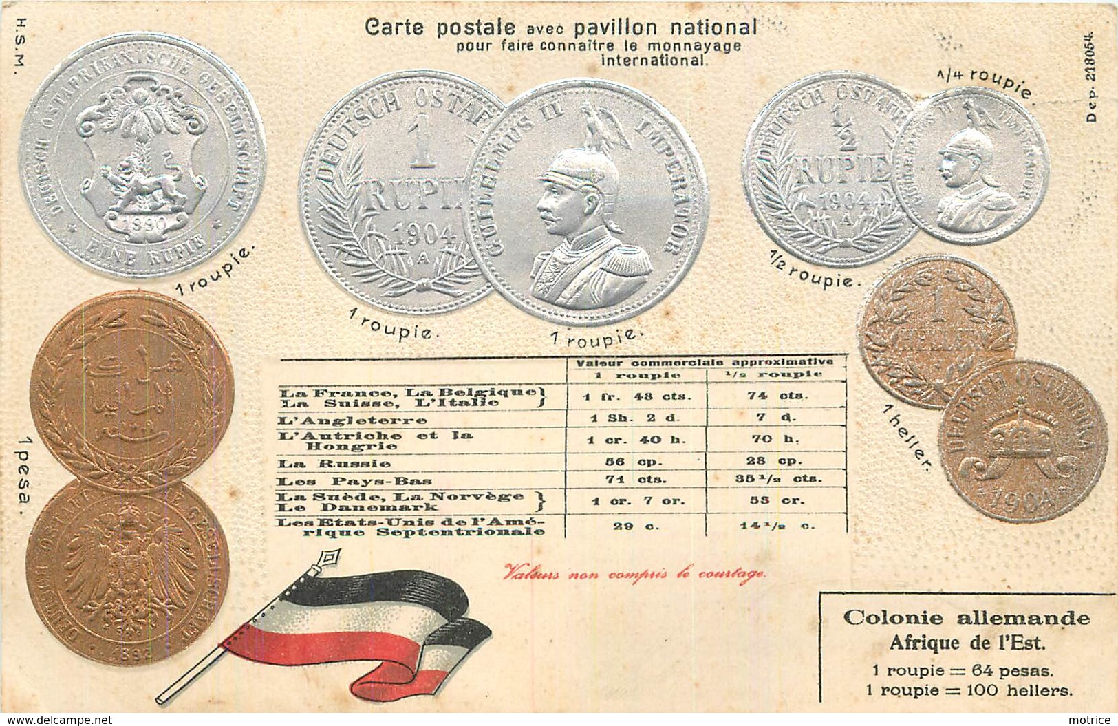 REPRÉSENTATION DES MONNAIES - Colonie Allemande,Afrique De L'Est, Carte Illustrée Gaufrée - Coins (pictures)