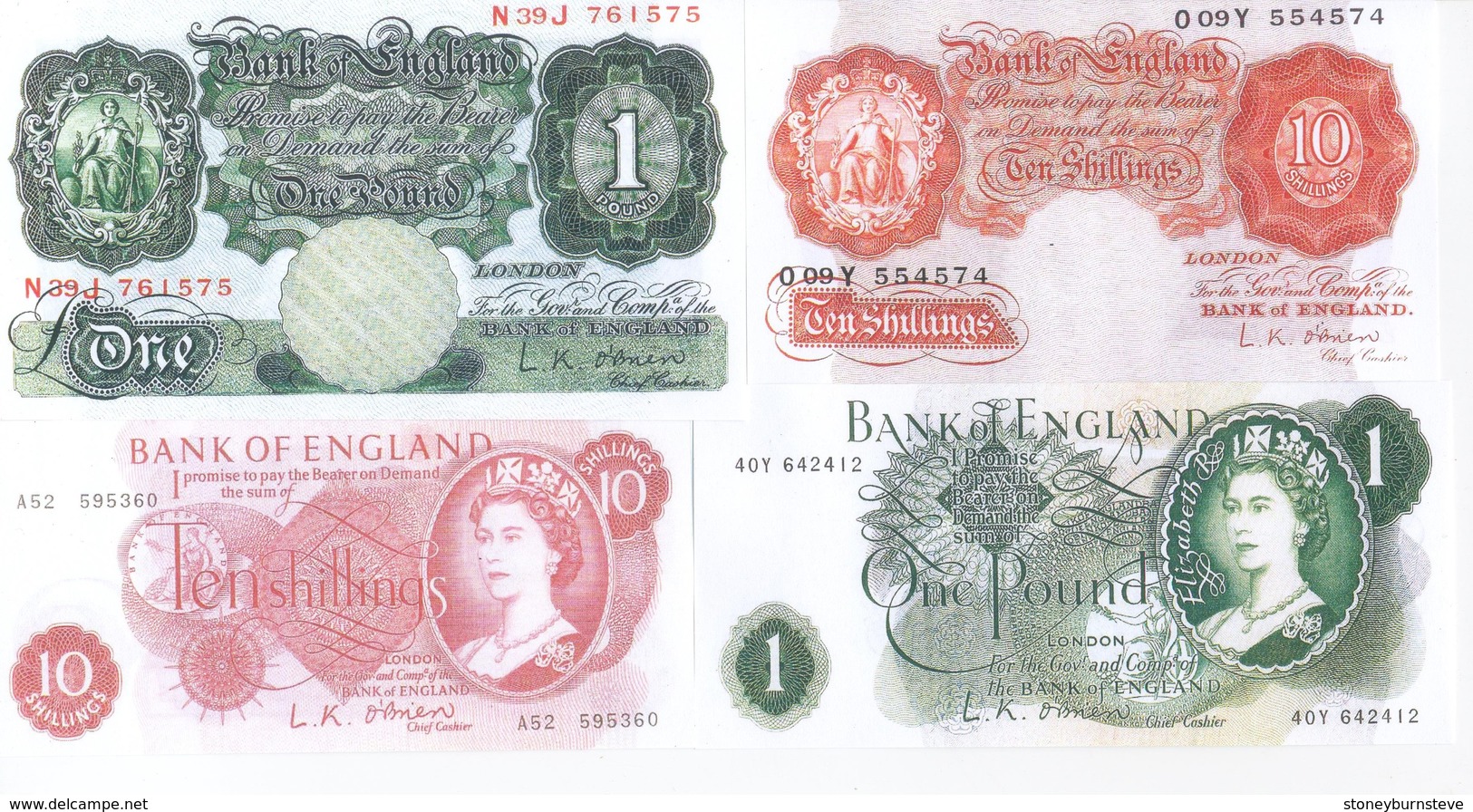 UK Bank Of England 7 Note Set 1955-62 COPY - Sammlungen