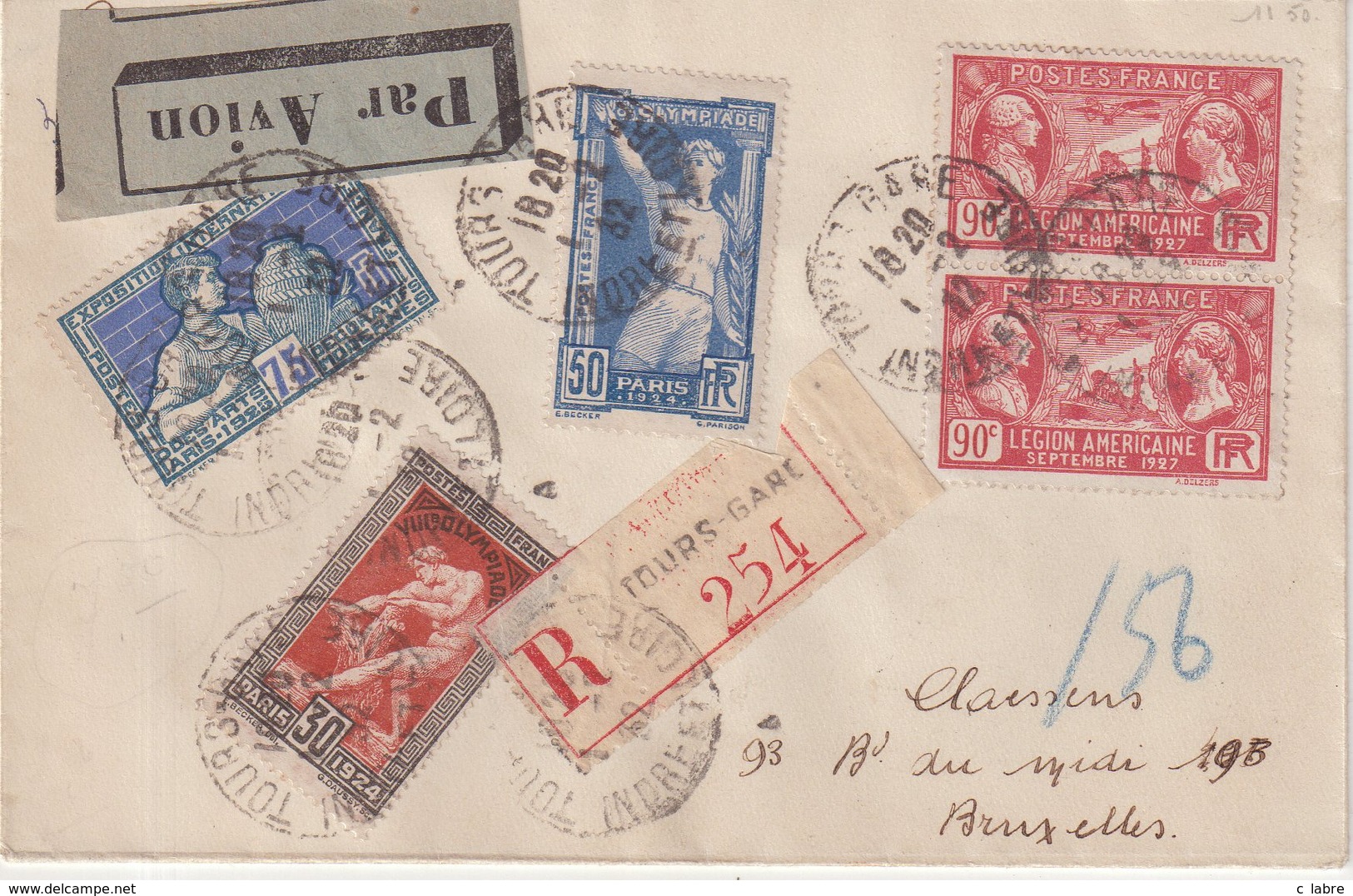 FRANCE : PAR AVION REC DE " TOURS " . AFFRT A 3.75 F . POUR BRUXELLES . 1932 . - 1960-.... Covers & Documents