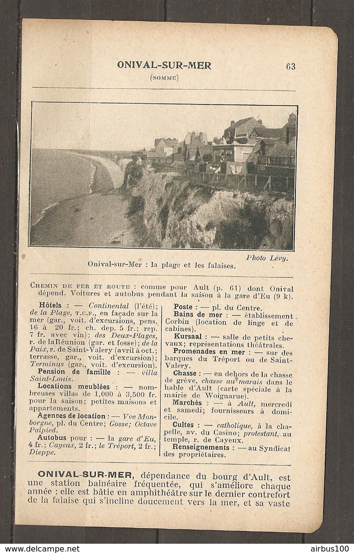 1923 ONIVAL SUR MER CHEMIN DE FER DU NORD ET ROUTE COMME POUR AULT - KURSAAL CHASSE HOTELS AUTOBUS - Chemin De Fer