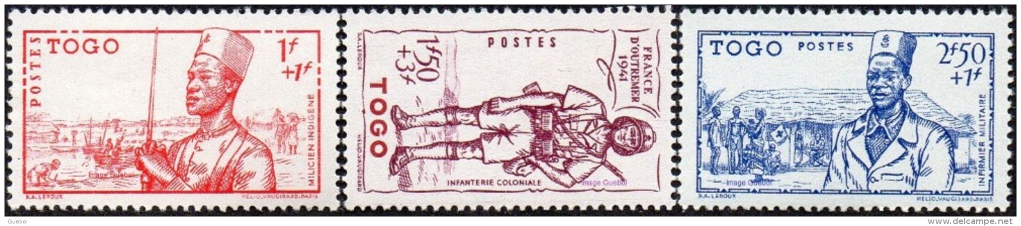 Détail De La Série Défense De L'Empire ** Togo N° 208 à 210 Costumes Militaires - 1941 Défense De L'Empire