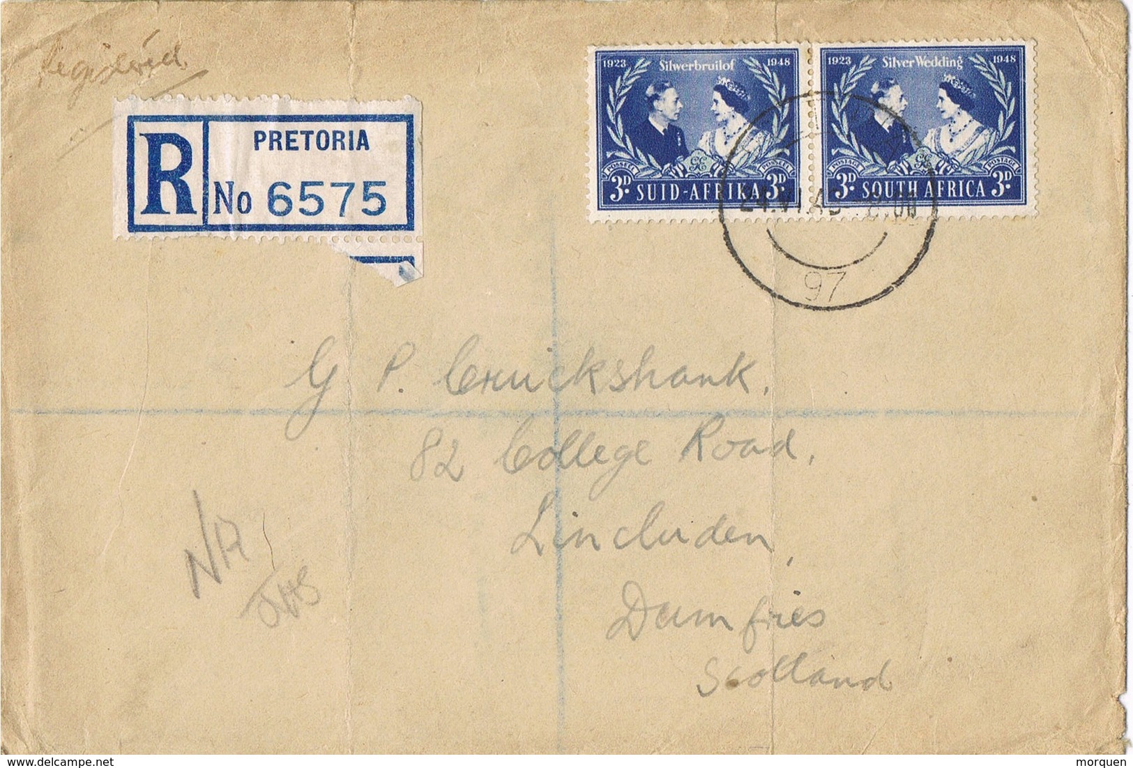 32776. Carta Certificada PRETORIA (South Africa) 1948 To Scotland - Cartas