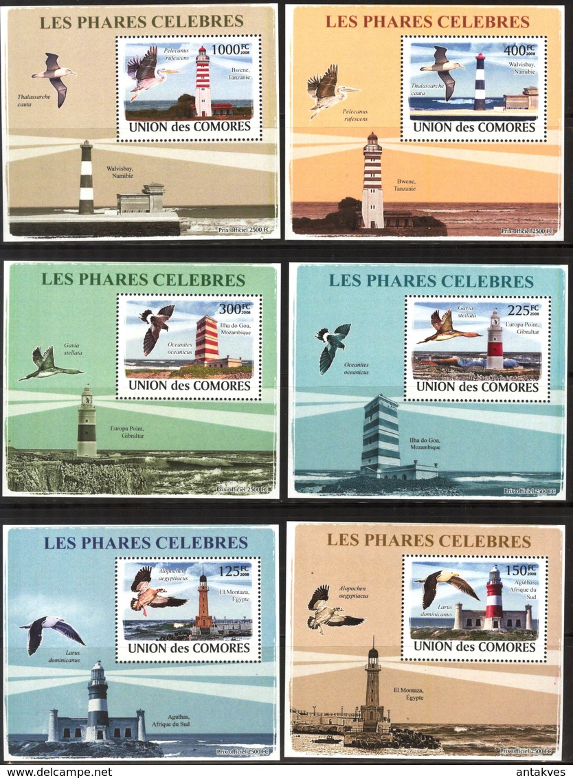 A{119} Comoros 2008 Lighthouses Birds 6 S/S Deluxe MNH** - Comoren (1975-...)