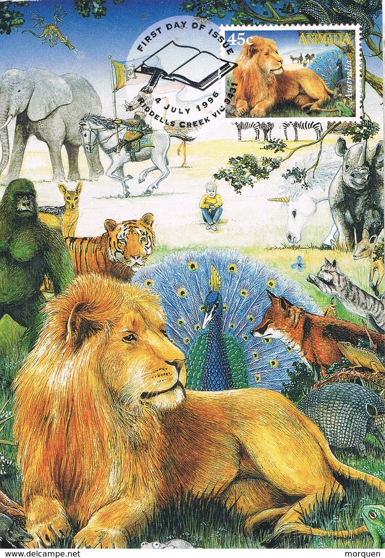 32774. Tarjeta Maxima RIDDELLS CREEK (Victoria) Australia 1996.  Animalia. LEON, LION Fauna - Cartas Máxima