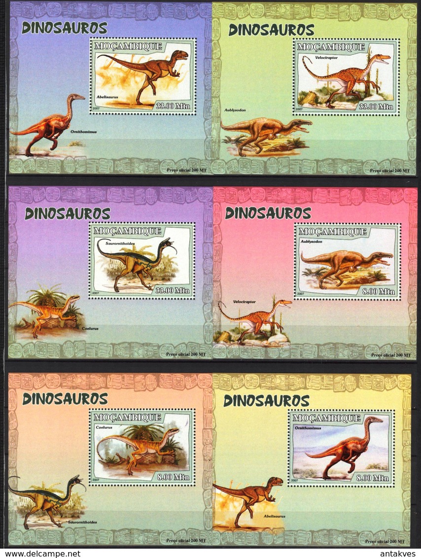 A{121} Mozambique 2007 Dinosaurs 6 S/S Deluxe MNH** - Mozambique