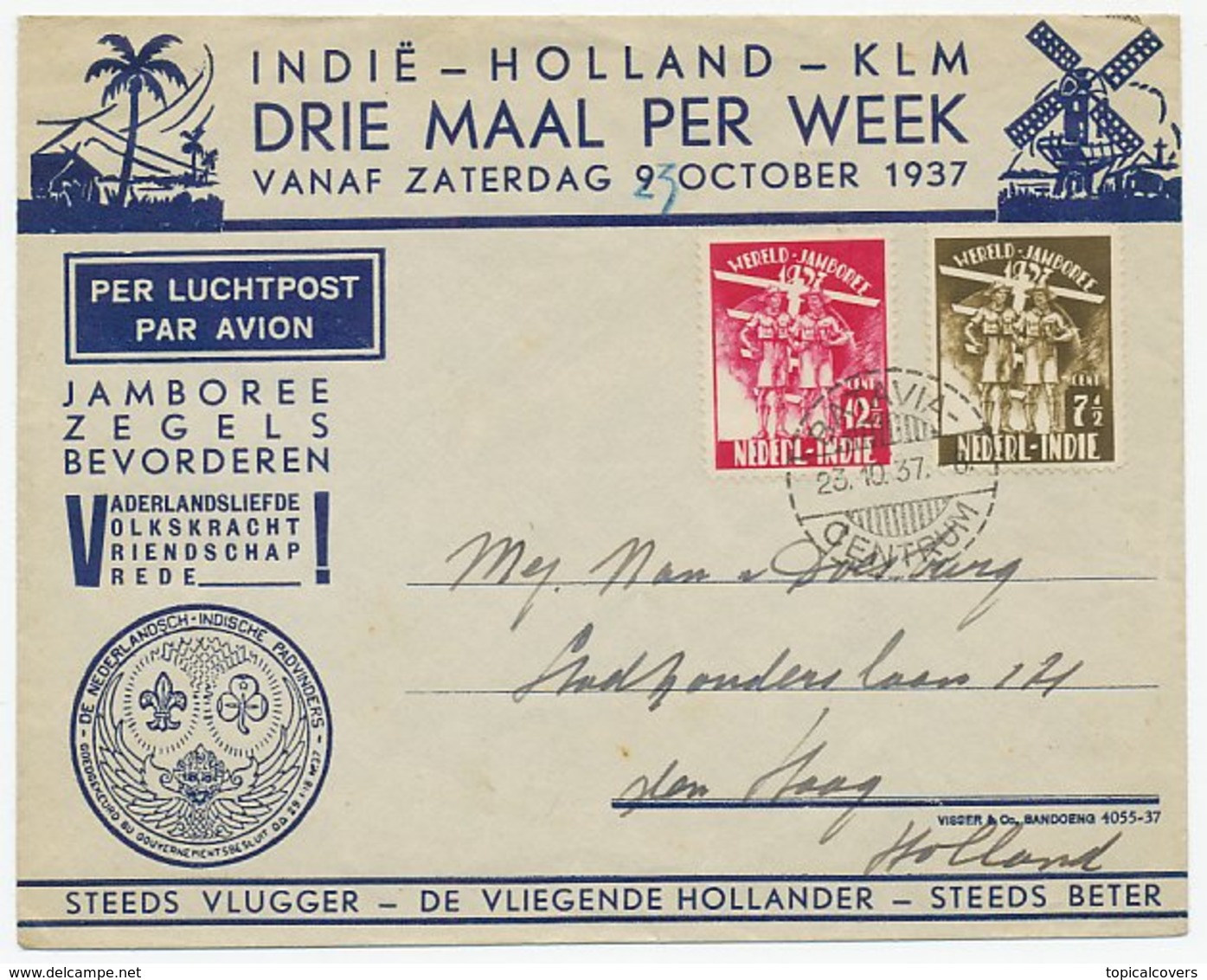 Cover / Postmark Netherlands Indies 1937 Illiustrated Advertisment Cover Jamboree Stamps - Andere & Zonder Classificatie