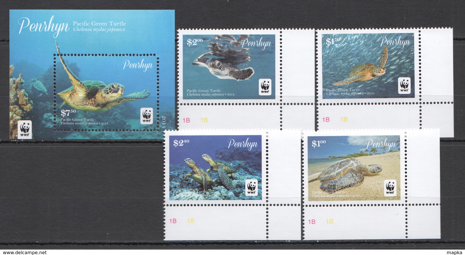 P440 2014 PENRHYN WWF REPTILES MARINE LIFE PACIFIC GREEN TURTLE !!! MICHEL 27,5 EURO !!! 1BL+1SET MNH - Other & Unclassified