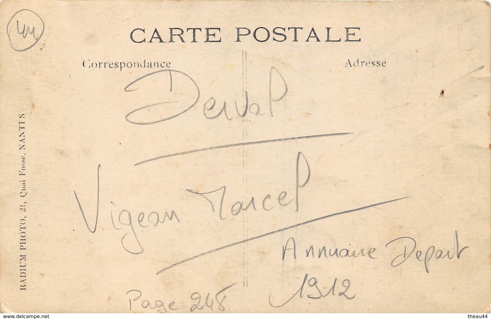 ¤¤   -   DERVAL  -  Carte-Photo De La Serrurerie De " Marcel VIGAN " - Annuaire Départemental 1912 Page 248  -  ¤¤ - Derval
