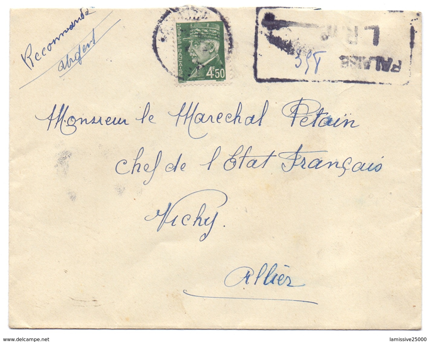 Lettre Adressé Au Maréchal Petain Provisoir Recommandé D Office Falaise Calvados - Guerre De 1939-45