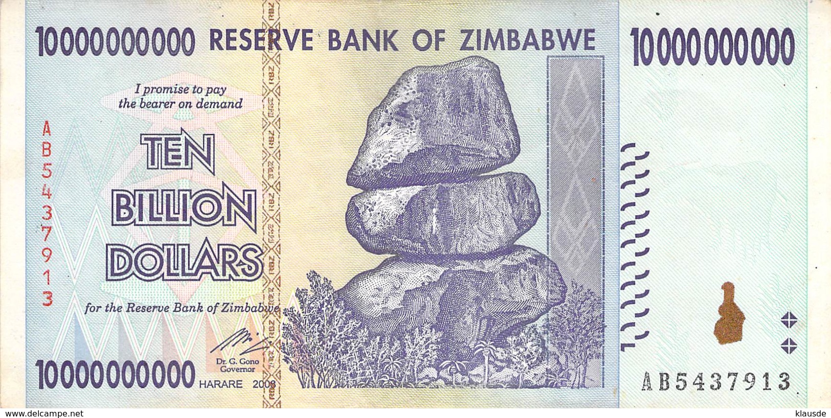 Ten Billion Dollars Zimbawe 2008 UNC - Other - Africa