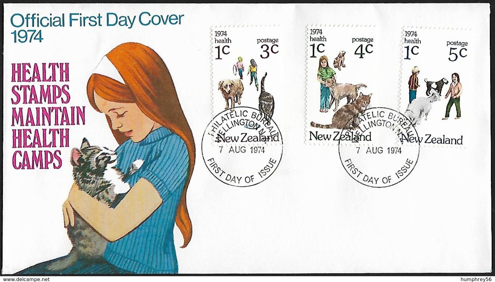 1974 - NEW ZEALAND - FDC Health + SG 1054/1056 [Children With Pets] + WELLINGTON - FDC