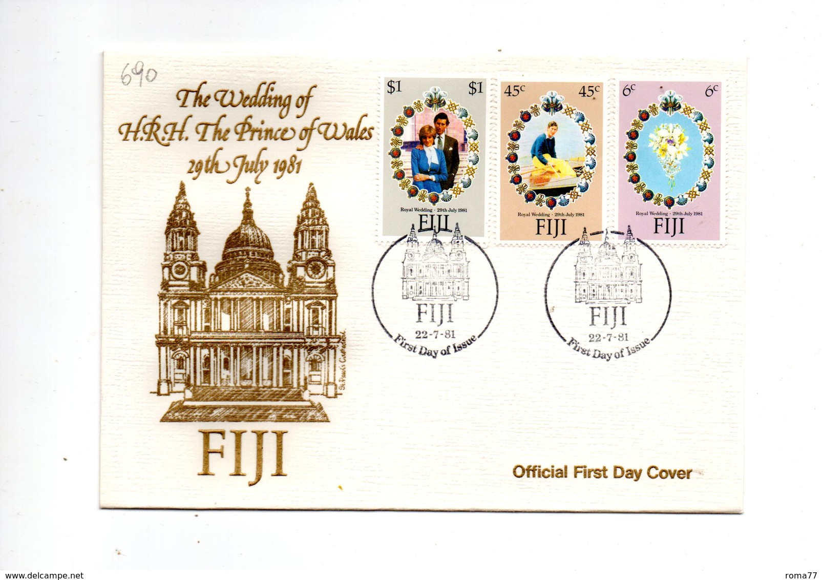 LAB690 - FIJI 1981 , Royal Wedding   Charles Diana Su FDC - Fiji (1970-...)